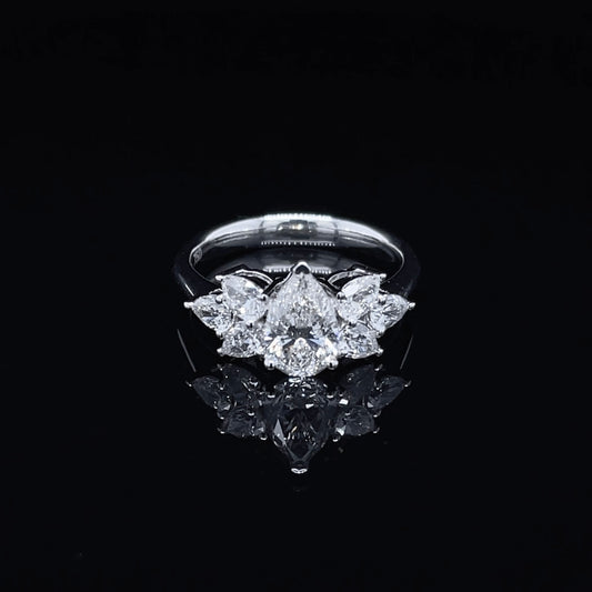 1CT Pear with Flower Design Side Diamond Ring(ARJS3893)