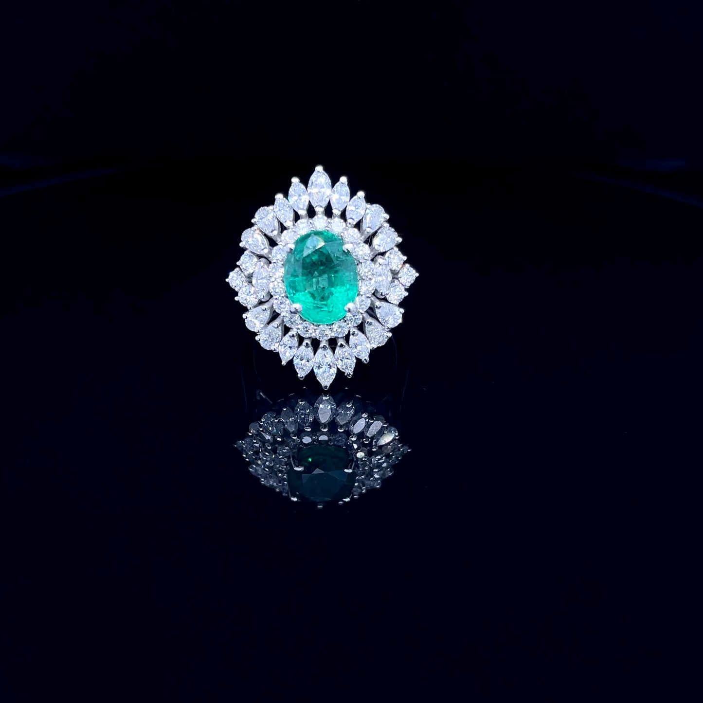 Oval Cut Green Emerald with Diamond Ring (ARJS2480)