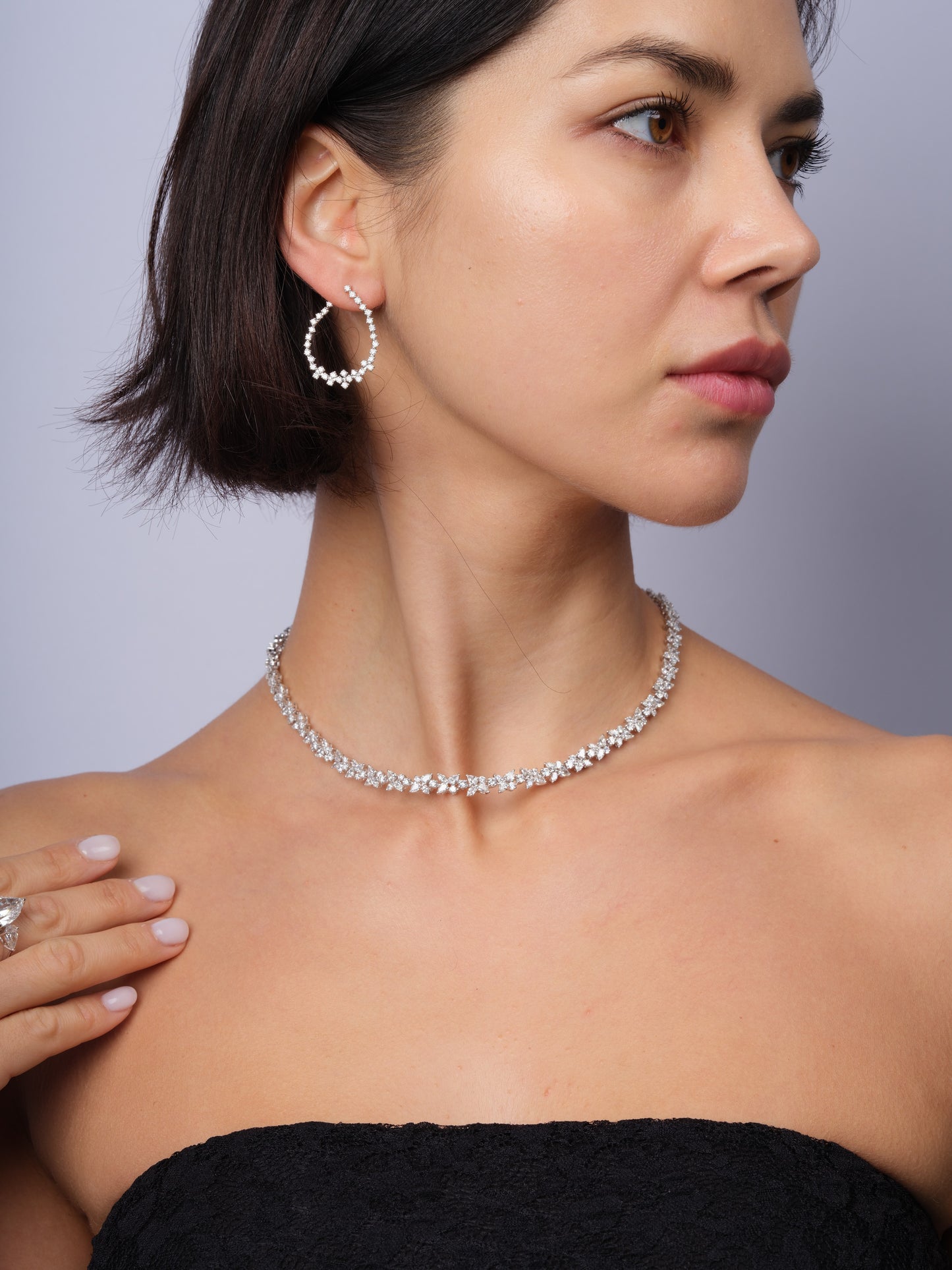 Pear & Marquise Flower Design Necklace (ARJS3745)