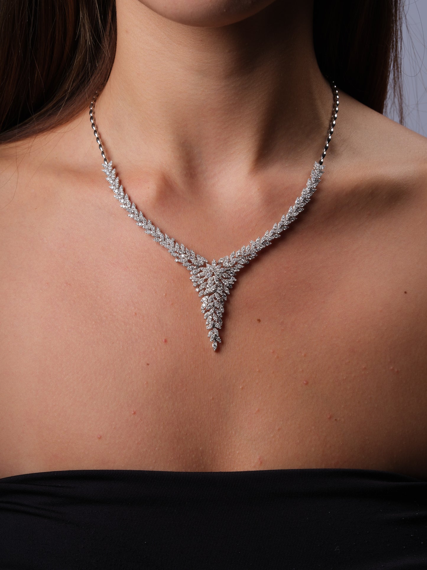 V Style Cluster Diamond Necklace (ARJS3761)