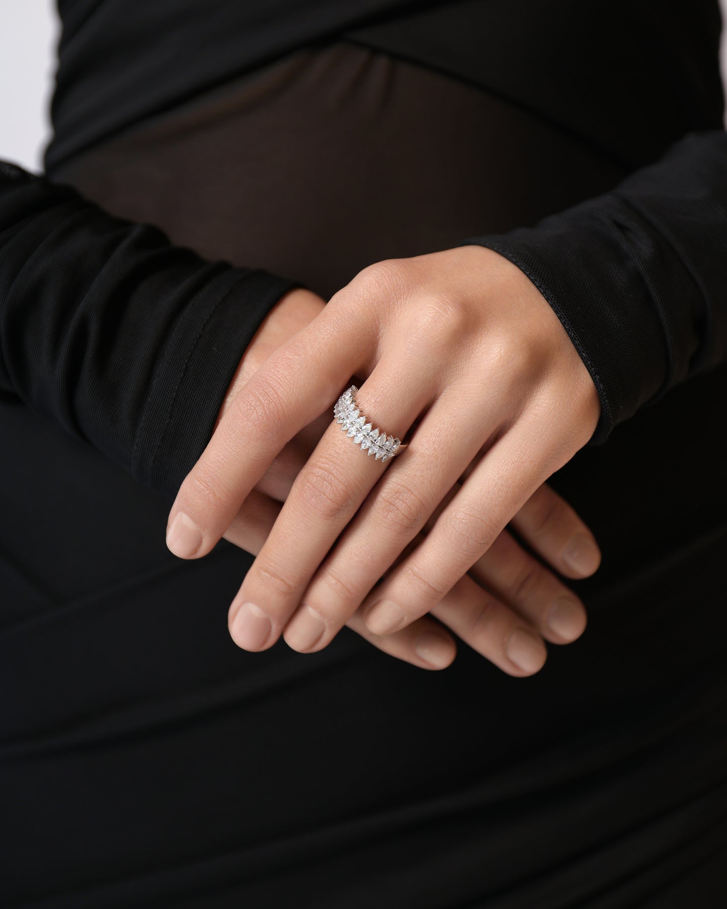 Double Line Pear Diamond Ring (ARJS3172)