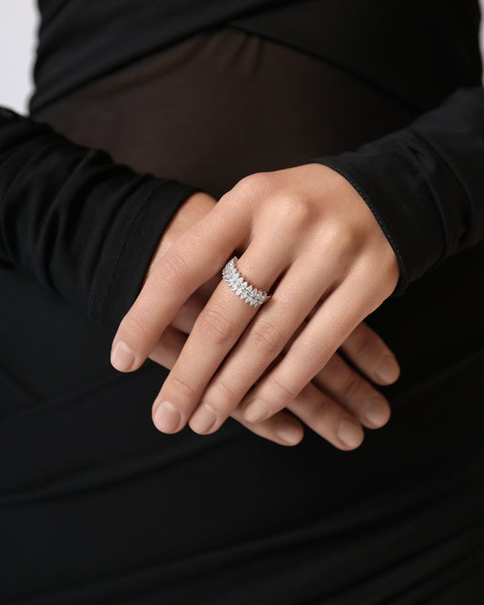 Double Line Pear Diamond Ring (ARJS3172)