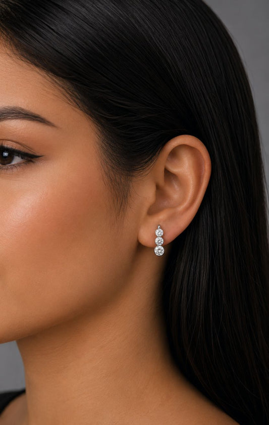 3 Stone Round Diamond Hoop Earrings (ARJ1033)