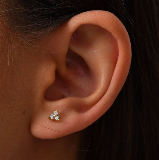 3 Stone Diamond Studs in Yellow Gold (ARJS2618)