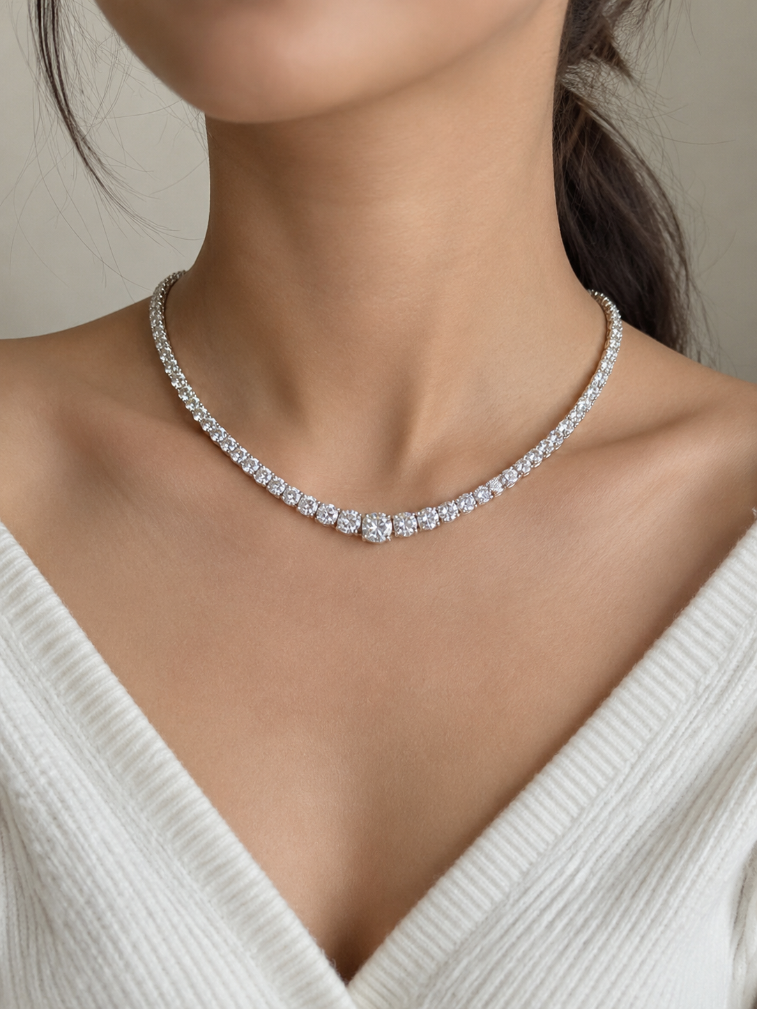 1.5CT Round Graduation Tennis Necklace (ARJS3981)