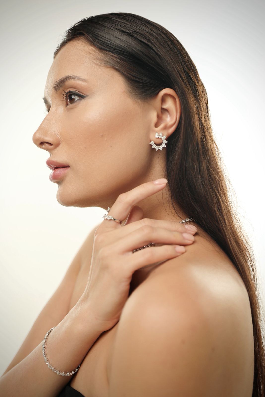 Pear C Type Hoop Diamond Earrings (ARJS2195)