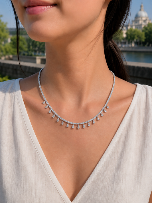 Round with Pear Cluster Drop Diamond Necklace (ARJS3936)