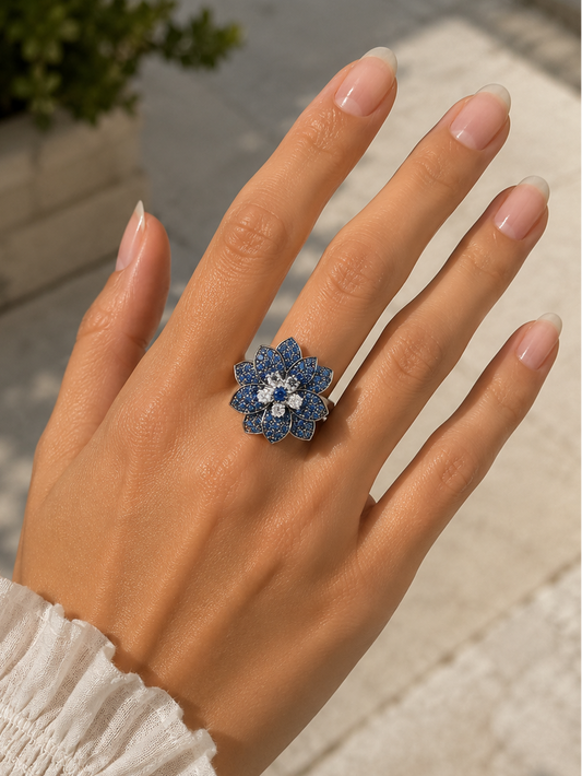 Flower Blue Sapphire with Diamond Ring (ARJS3641)