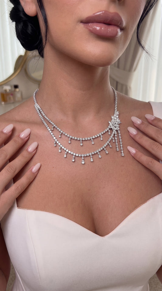 Round & Marquise with Pear Drop Diamond Necklace (ARJS3464)