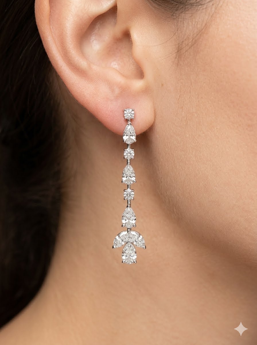 Mix Shape 1 Line Dangling Diamond Earrings (ARJS3702)