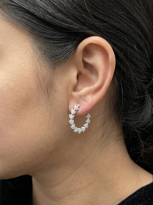 Tulip Design Cluster Diamond C Style Hoop Earrings (ARJS3705)