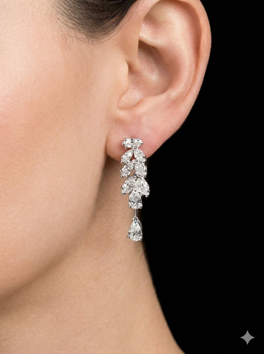 Pear & Marquise Small Diamond Dangling Earrings  (ARJS3445)