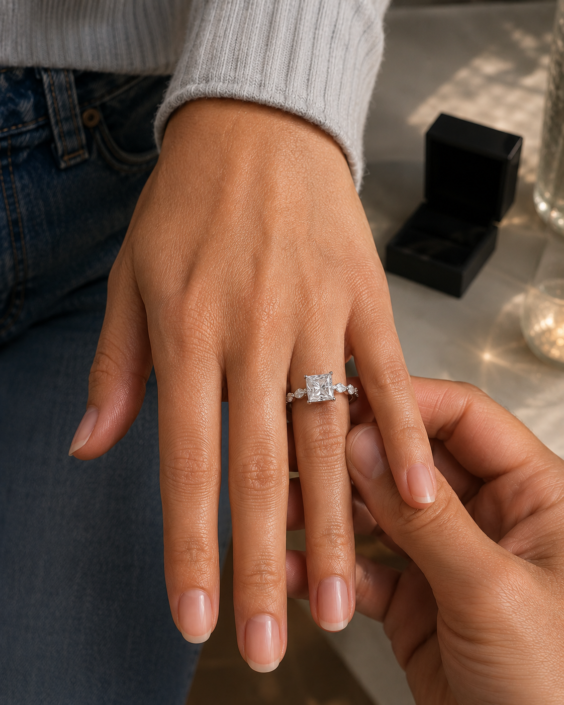 2CT Princess Cut with Marquise Side Diamond Ring (ARJS4023)