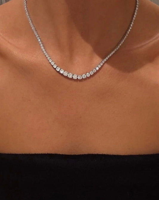 Graduating Half Tennis Diamond Necklace (ARJS3706)