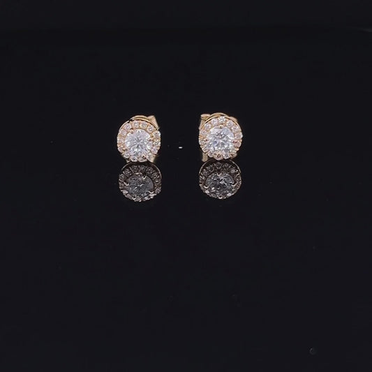 Round Halo Diamond Studs in Yellow Gold  (ARJS2513)