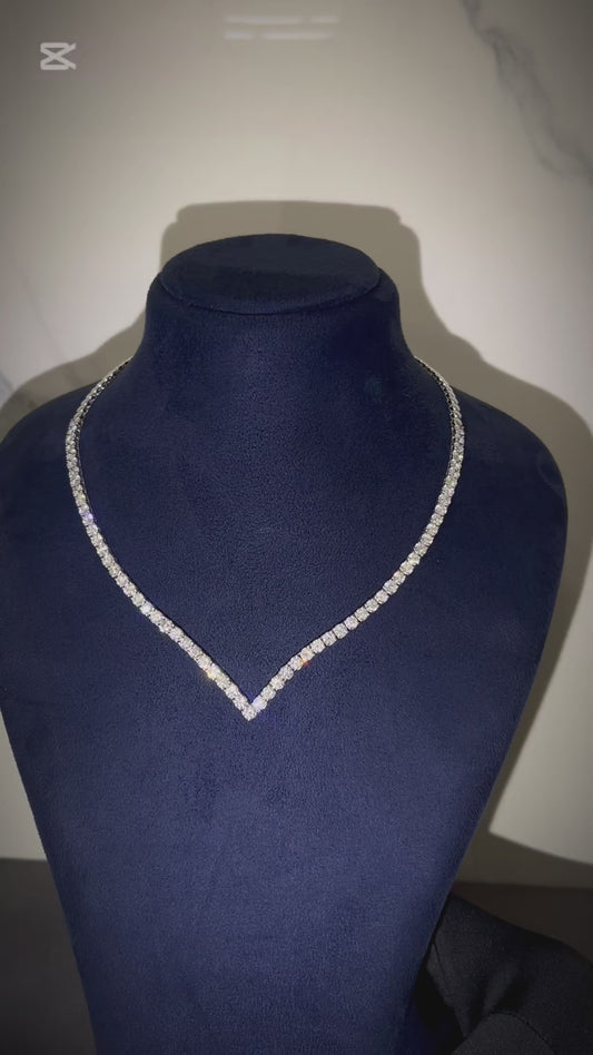 Elegant V-Shape Diamond Tennis Necklace - 9.81 Carat Total - 43,000 AED