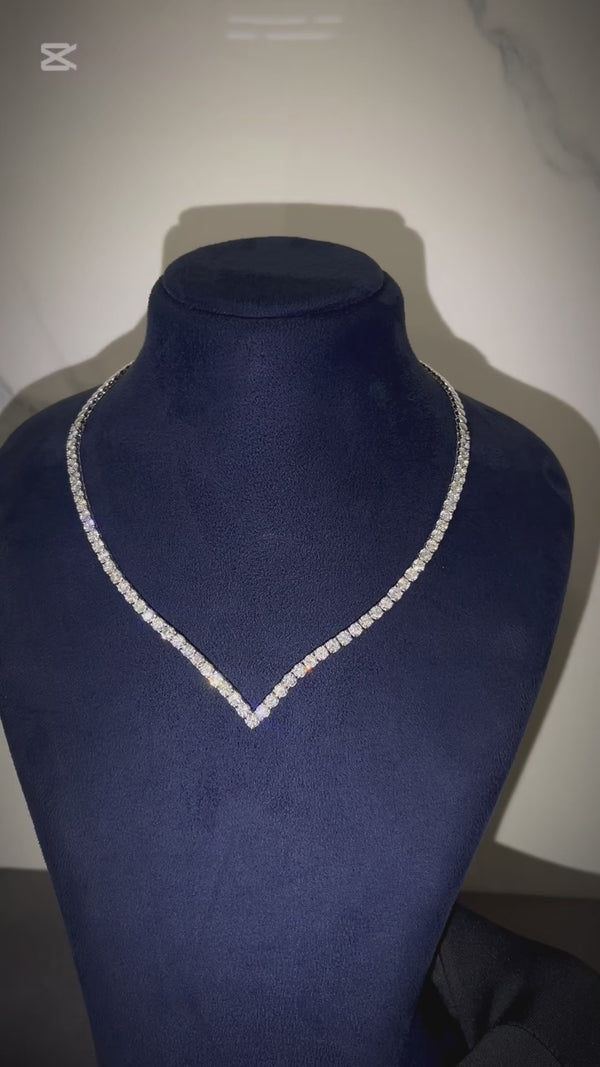 Elegant V-Shape Diamond Tennis Necklace - 9.81 Carat Total - 43,000 AED