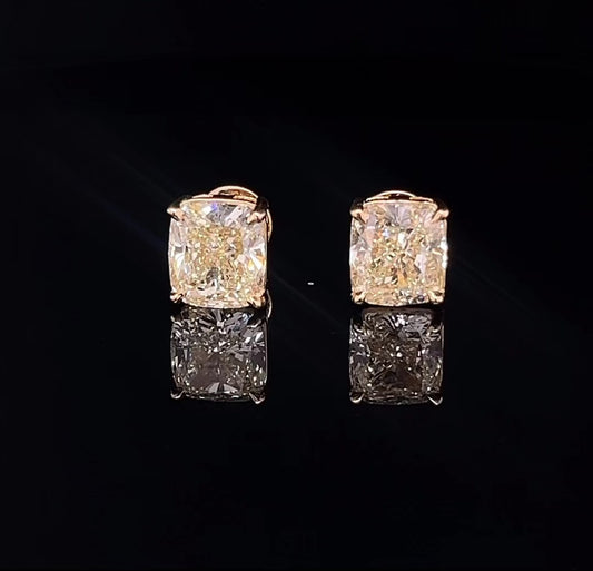 3CT EACH CUSHION FANCY YELLOW EARRING