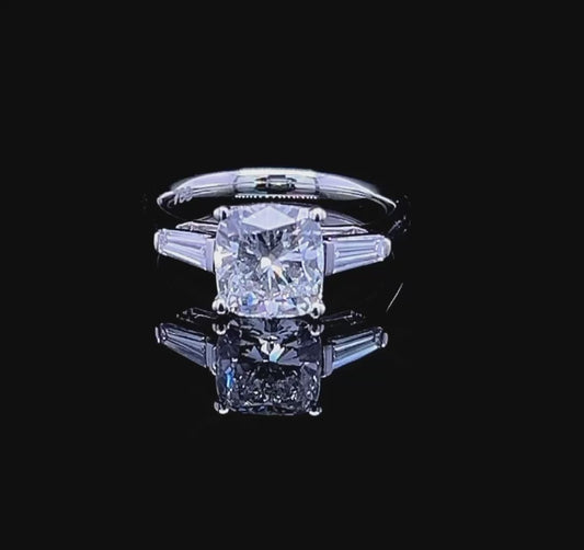 2CT CUSHION WITH SIDE STONE BAGUETTE