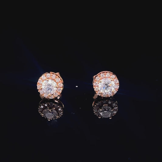 Round Halo Diamond Studs in Rosegold (ARJS2514)